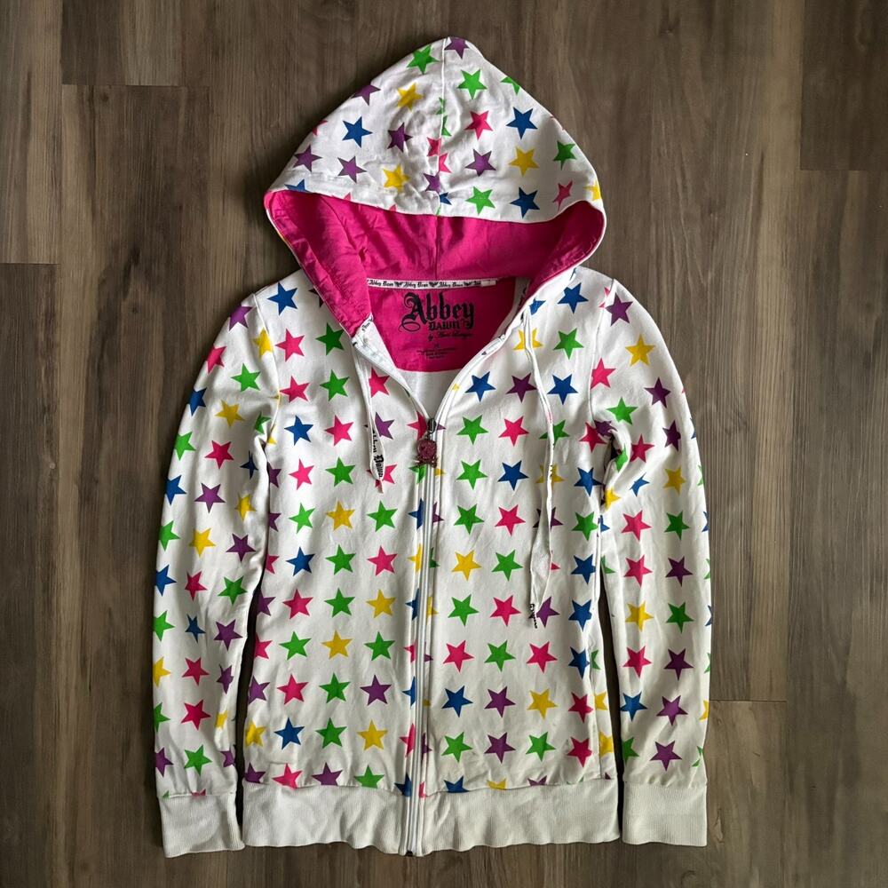 Y2K Abbey Dawn x Avril Lavigne Full Zip Hoodie Multicolor Stars Emo Punk Size M